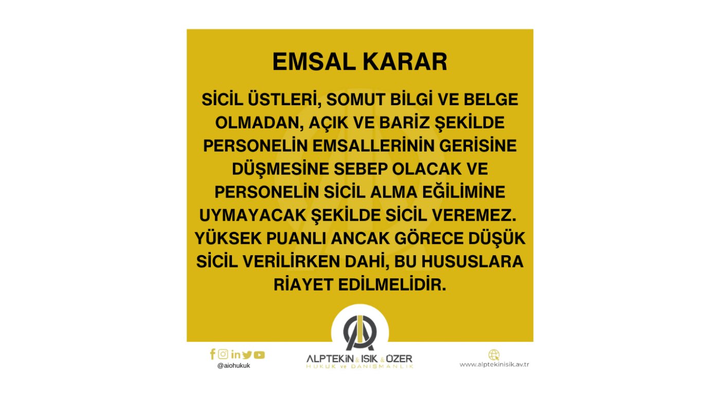 JANDARMA GENEL KOMUTANLIĞINDA GÖREVLİ DAVACIYA VERİLEN 96,50 PUANLI SİCİLİN İPTALİNE İLİŞKİN EMSAL KARAR