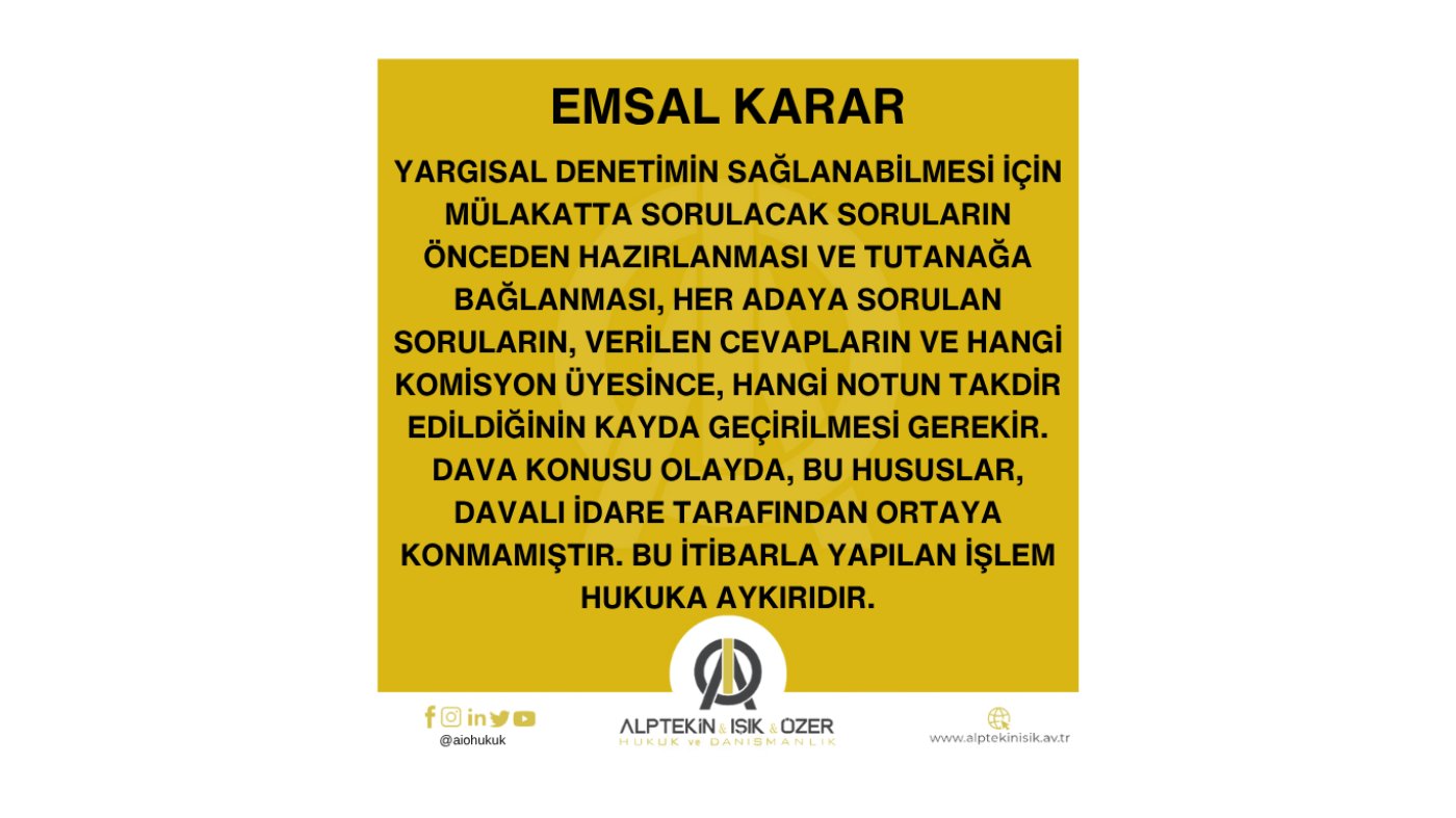 SÖZLEŞMELİ İCRA KATİPLİĞİ MÜLAKAT SINAVINDA ADAYA DÜŞÜK NOT VERİLMESİ SONUCU ADAYIN BAŞARISIZ SAYILMASINA İLİŞKİN EMSAL KARAR